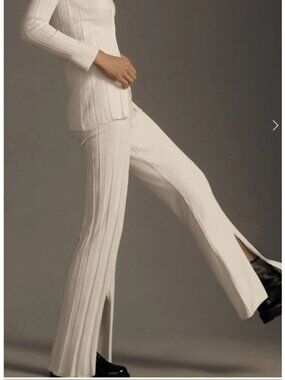 Anthropologie Daily Practice Flare Knit Stretch Sweater Pants/Trousers White S